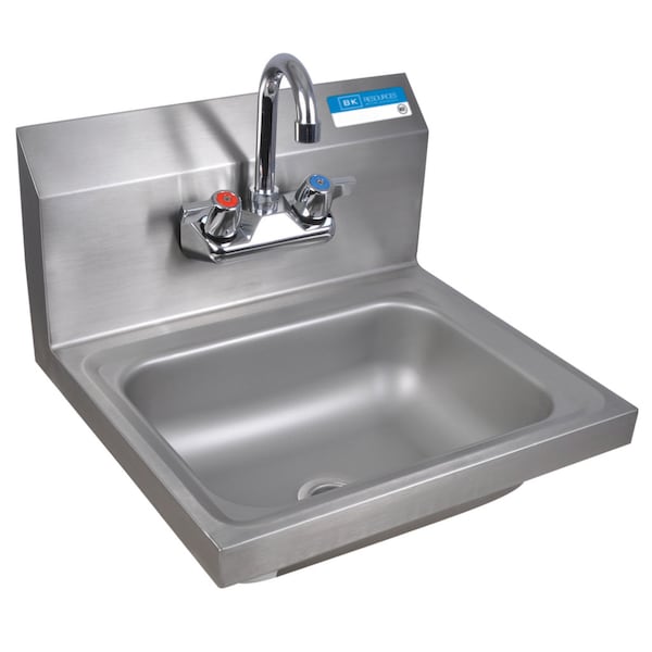 Bk Resources Stainless Steel Hand Sink w/Faucet, 2 Holes, 1-7/8" Drain 14 in x10 in x5 in BKHS-W-1410-P-G - main
